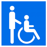 Symboli, jossa avustaja ja pyörätuoli.