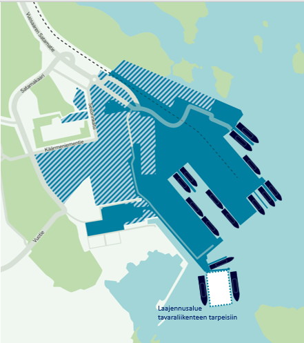 Vuosaaren sataman kartta, jossa näkyy laajennusalue.