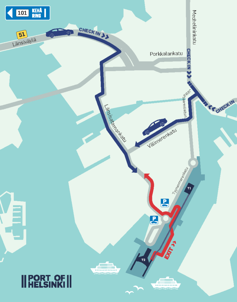 Automatkustajien lähestymiskartta, Helsingin Länsisatama 2020