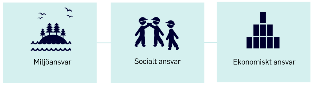 Ekonomiskt och socialt ansvar samt miljöansvar.